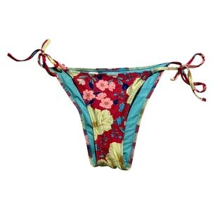 Aerie Red Floral Side Tie Bikini Bottoms size Medium Real Good Cheeky Swim